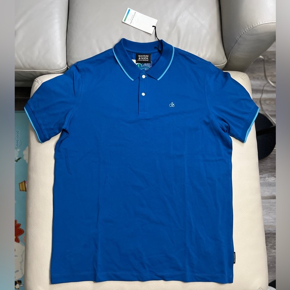 NWT - Scotch & Soda Men’s Classic Logo Polo Shirt with Tipping - Size XL - Picture 4 of 11